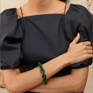 Clare V resin link bracelet fern and gold